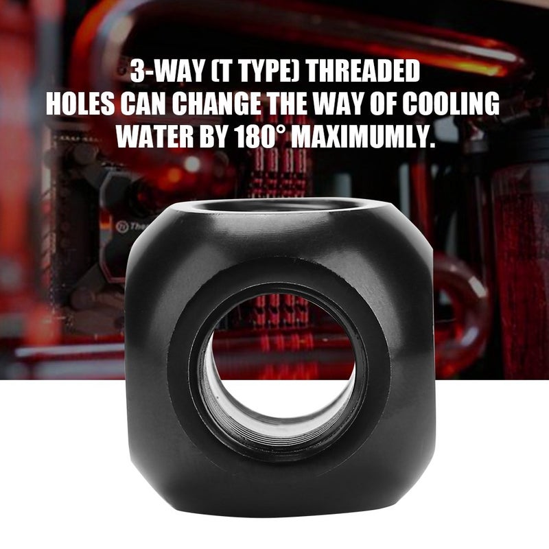 Pomya Computer Water Cooling Spherical 3 Way T-Type Connector G1/4 Threaded Adapter Black, Silver for PC Water Cooling Application(Black) - Image 2